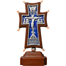 Крест деревянный на подставке 2500руб посеребрение эмаль, ясень 17140-1