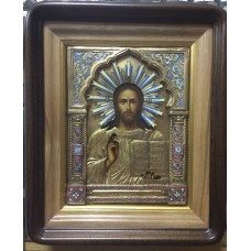 Икона посеребренная риза арка,эмаль Иисус Христос 17х21 37000руб